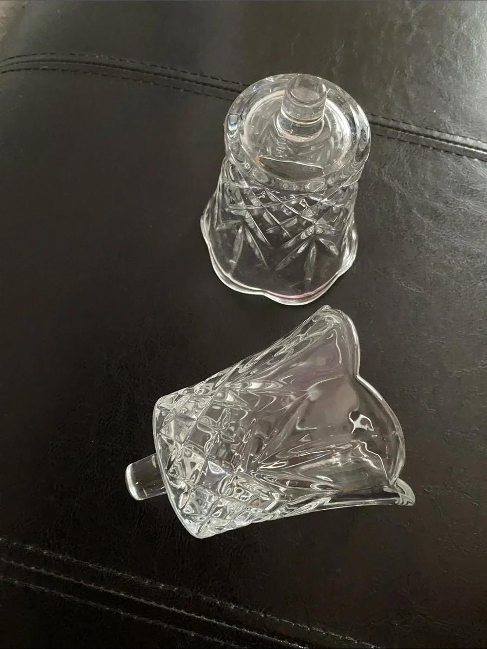 Vintage Home Interiors Clear Glass Cut Bell Candle Covers - Clear set of 2.